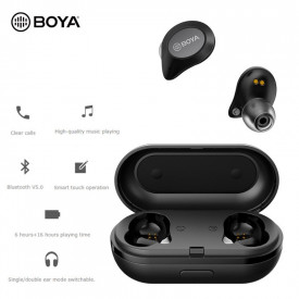 Casti Wireless Boya BY-AP1-B, In-Ear Bluetooth Headphones, Doc incarcare 400mAh