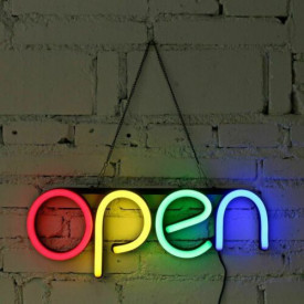 Semn luminos LED =OPEN= 40x15CM, Reclama geam firma vitrina magazin deschis, bar, restaurant, Tip neon