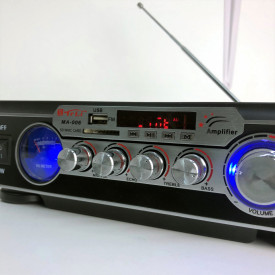 Statie Karaoke cu USB - Amplificator Boxe pasive, Difuzoare Stereo, 2 microfon 6.3mm, VU meter