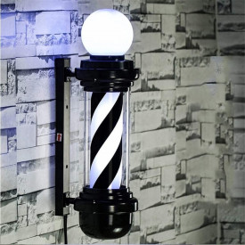 Barber Pole Alb Negru 73CM, Rotativ, Reclama luminoasa frizerie salon coafor