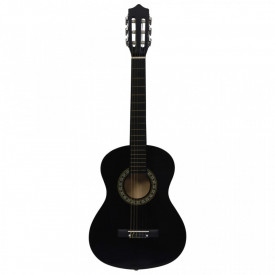 Chitara acustica + Husa transport + Pana + Rezerva, 6 corzi pentru amatori si incepatori, Culoare neagra, 4/4 38"