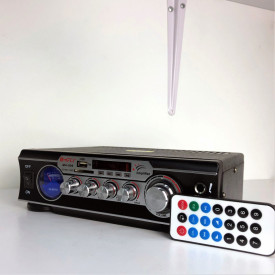 Statie Karaoke cu USB - Amplificator Boxe pasive, Difuzoare Stereo, 2 microfon 6.3mm, VU meter