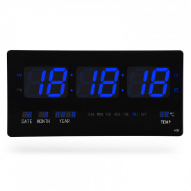 Ceas digital LED 46x22cm Albastru, Calendar, Temperatura, Secundar