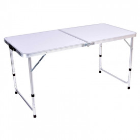 Masa aluminiu dubla pliabila pentru camping picnic 120x60cm, inaltime reglabila 55-62-70cm, Geanta