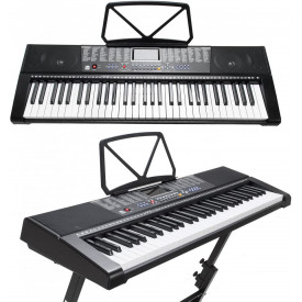 Orga electronica MK2108 + Stativ reglabil + Scaun pian, 61 Clape ghidate LED, taste luminoase 5 octave, 255 Timbre, USB