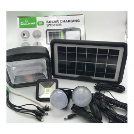 Set solar, Panou fotovoltaic cu 2 becuri LED, Laterna Powerbank, CL-01