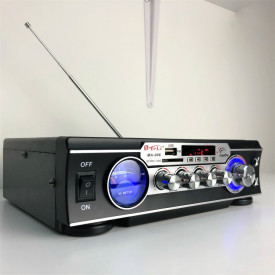 Statie Karaoke cu USB - Amplificator Boxe pasive, Difuzoare Stereo, 2 microfon 6.3mm, VU meter