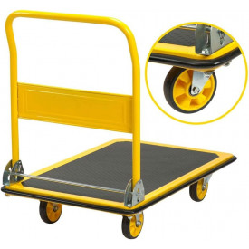 Carucior de marfa (300KG), Platforma incarcare 90x60 CM, Carut pliabil de mana, Liza 4 roti, Industrial