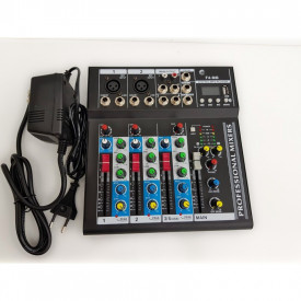 Consola DJ F4-Mb Mixer profesional digital audio, Neamplificat, Bluetooth, 4 canale, 2 mufe XLR, USB