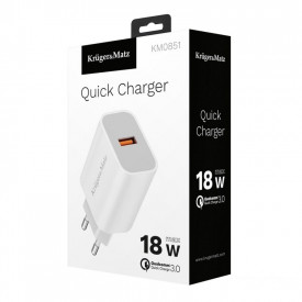 Incarcator priza 220V 18W Kruger&Matz Quick Charger + Cablu cu LED Tellur, Textil Coat (Lightning, USB-C, MicroUSB)