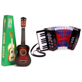 Mini acordeon + Chitara Ukulele 6 corzi, Pentru incepatori, copii 3-7 ani, exersat, initiere