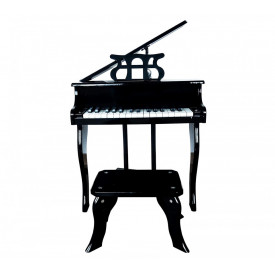 Mini Pian pentru copii, 30 Clape (tip xilofon), Lemn mesteacan MDF+ABS, Scaun inclus, Negru, Pianina Clapa Grand Piano
