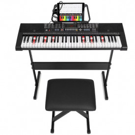 Orga electronica MK2108 + Stativ reglabil + Scaun pian, 61 Clape ghidate LED, taste luminoase 5 octave, 255 Timbre, USB