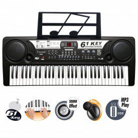 Orga muzicala electronica MQ809 + Cadru metal reglabil + Microfon, 61 clape copii, USB