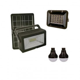 Set CL-19 cu 2 proiectoare 30W IP65, Panou fotovoltaic 8W, 2 becuri LED 3W, Powerbank USB Telefon