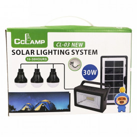 Sistem CL-03 CCLAMP cu panou solar, 3 x Bec LED, Lanterna 30W, Baterie 5000mAh