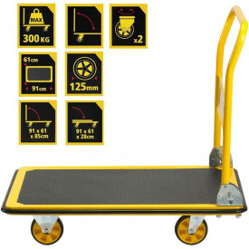 Carucior de marfa (300KG), Platforma incarcare 90x60 CM, Carut pliabil de mana, Liza 4 roti, Industrial