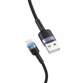 Incarcator priza 220V 18W Kruger&Matz Quick Charger + Cablu cu LED Tellur, Textil Coat (Lightning, USB-C, MicroUSB)