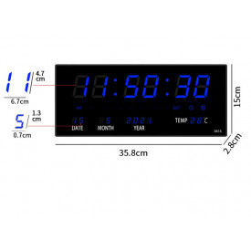 Ceas digital LED 36x15cm Albastru / Verde, Calendar, Temperatura, Secundar
