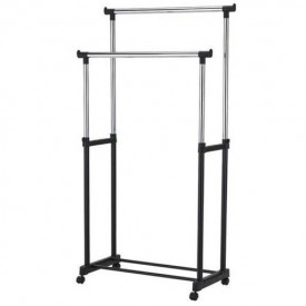 Cuier mobil haine, Suport dublu pe roti, Reglabil, Inaltime ajustabila pe fiecare brat 85-160cm, Raft incaltaminte