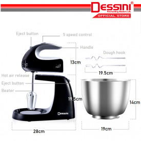 Mixer bucatarie 700W cu bol / de mana, 4 viteze, Dessini DS6288