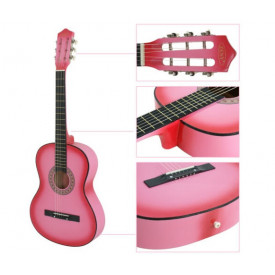 Chitara pentru joaca si exersat cu 6 corzi metalice, Culoare roz, Marime 4/4 38" 96CM