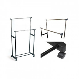 Cuier mobil haine, Suport dublu pe roti, Reglabil, Inaltime ajustabila pe fiecare brat 85-160cm, Raft incaltaminte