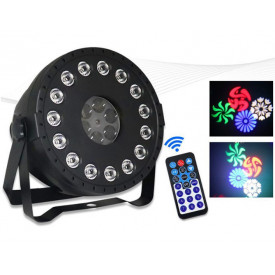 PAR-LED cu telecomanda 15 x 3W RGB + 6 becuri pe disc rotativ tip proiector forme