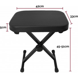 Scaun bancheta ajustabila pian/orga electronica cu burete suplimentar (4 cm grosime sezut), Banca Pianina Clapa, Reglabil, Pliabil