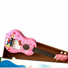 Ukulele 21", Mini chitara de lemn, 4 corzi de nylon pentru copii, Albastra, Roz, Galbena