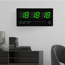 Ceas digital LED 46x22cm Verde / Albastru, Calendar, Temperatura, Secundar