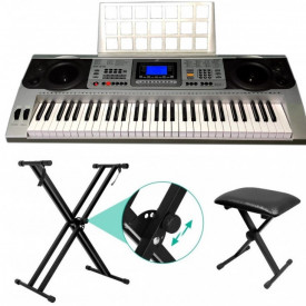 Orga electronica intermediari MK-810 + Suport dublu x + Scaun pian, 61 clape, USB, 600 Tonuri