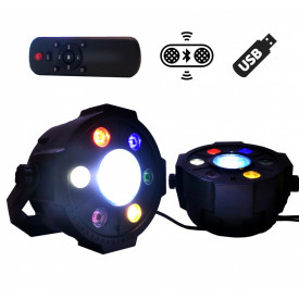 PAR LED 6x1W + 1x6W RGB, Proiector lumini petrecere, Difuzor Bluetooth, Microfon, Telecomanda