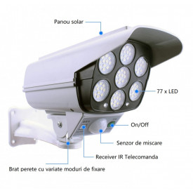 Proiector LED (FakeCam) cu panou solar, acumulator intern si senzor de miscare, Telecomanda