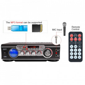 Statie Karaoke cu USB - Amplificator Boxe pasive, Difuzoare Stereo, 2 microfon 6.3mm, VU meter