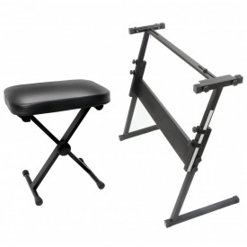 Stativ tip Z Universal + Scaun pian pliabil cu burete 4cm, Suport metalic orga electronica cu Inaltime reglabila