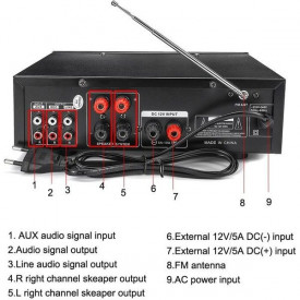 Amplificator audio bluetooth 40W BT-928, USB, 2 canale, FM radio, SD card, telecomanda