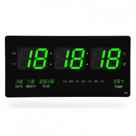 Ceas digital LED 46x22cm Verde / Albastru, Calendar, Temperatura, Secundar