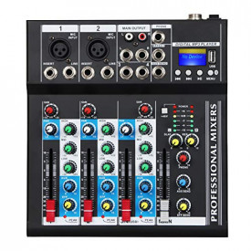 Consola DJ F4-Mb Mixer profesional digital audio, Neamplificat, Bluetooth, 4 canale, 2 mufe XLR, USB