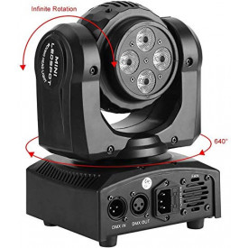 Moving head proiector dublu (fata-verso) 1x20W RGBW & 4x10W WASH LED, Aparat cu cap rotativ lumini scena club party disco