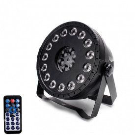 PAR-LED cu telecomanda 15 x 3W RGB + 6 becuri pe disc rotativ tip proiector forme