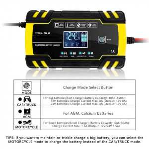 Redresor 12V,8A/24V,4A FOXSUR baterii auto/moto/camion cu afisaj digital