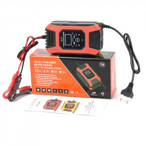 Redresor FOXSUR smart pentru baterii auto/moto, 12V 7A, controlat de microprocesor, cu afisaj electronic, functie Repair