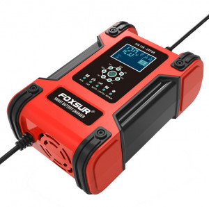 Redresor FOXSUR smart baterii auto/moto/camion cu afisaj digital 12V/12A, 24V/6A