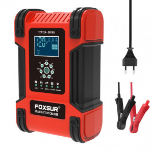 Redresor FOXSUR smart baterii auto/moto/camion cu afisaj digital 12V/12A, 24V/6A