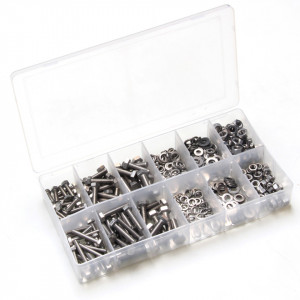 Set 475 piese: suruburi cu cap hexagonal din otel inox, M4, M5, M6, cu piulite, saibe si saibe grover