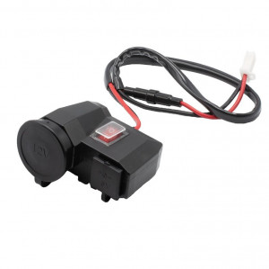 Alimentator moto 12V-5V cu priza bricheta, 2 prize USB si buton on-off