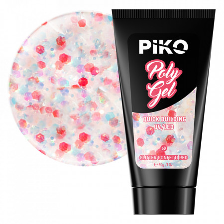 Polygel color thermo, Piko, 30 g, 60 Glitter Confetti Red
