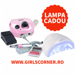 Freza electrica DM 202 35.000 rotatii ROZ + CADOU Lampa Led / Uv Sun One Putere 48W ALB