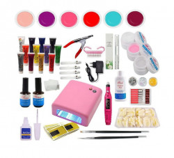 Kit unghii tehnice cu lampa UV, freza electrica si Geluri color